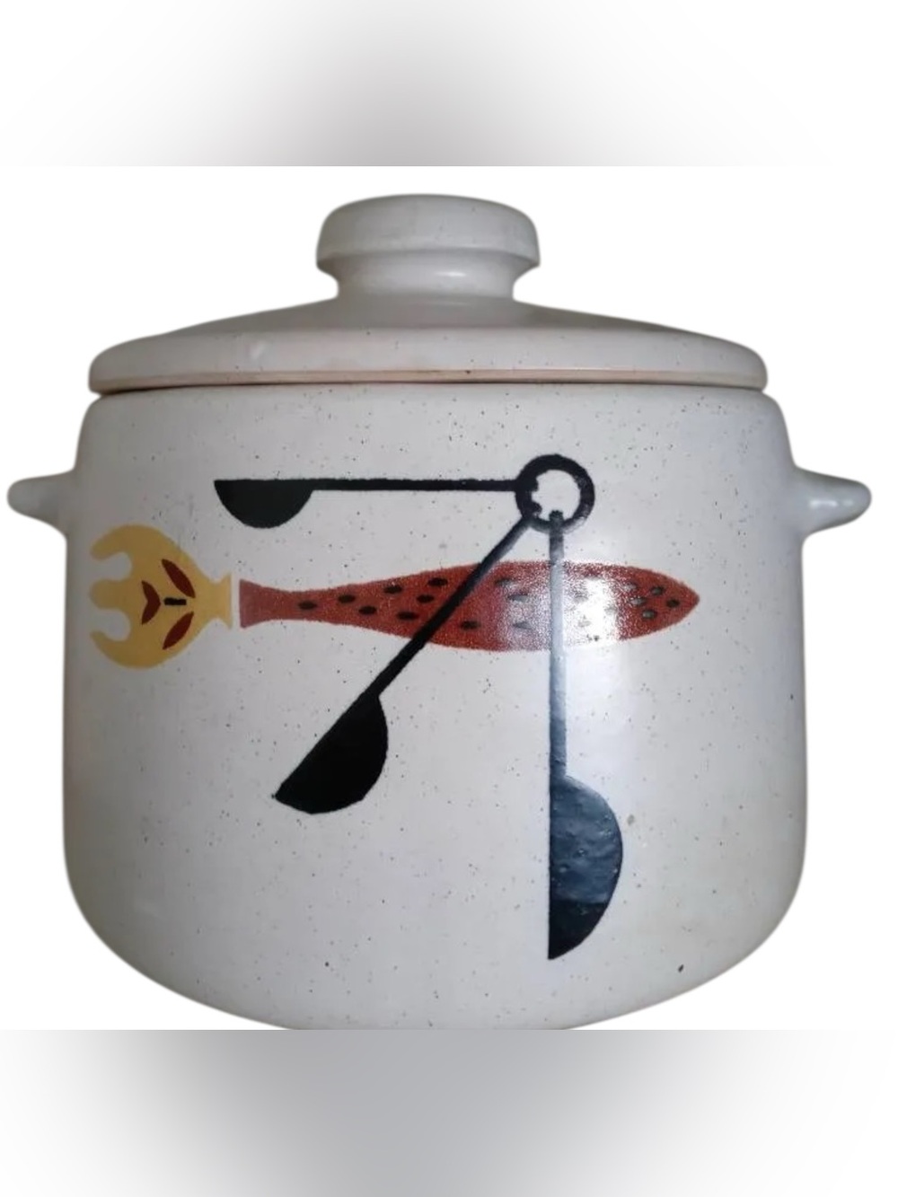 Vintage West Bend Ceramic Casserole MCM Atomic Design Lidded USA